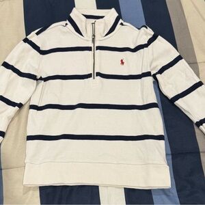 Ralph Lauren White and Navy Striped Half-Zip Sweater